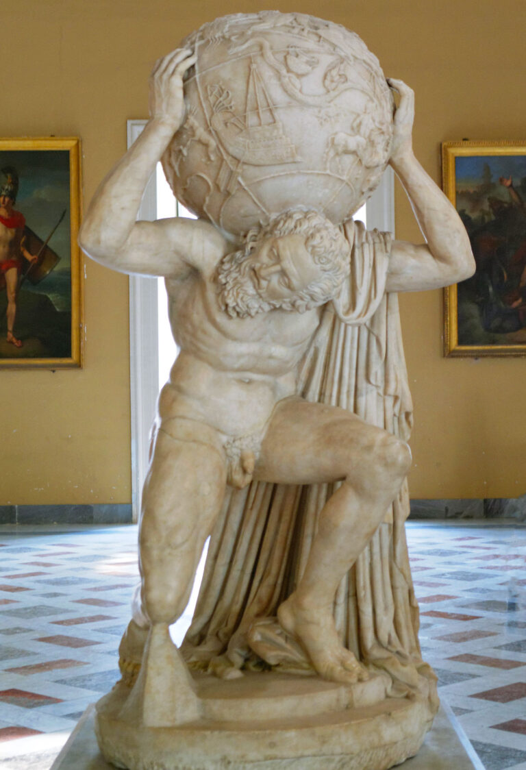 Scultura dell’Atlante Farnese che sostiene la volta celeste sulle spalle